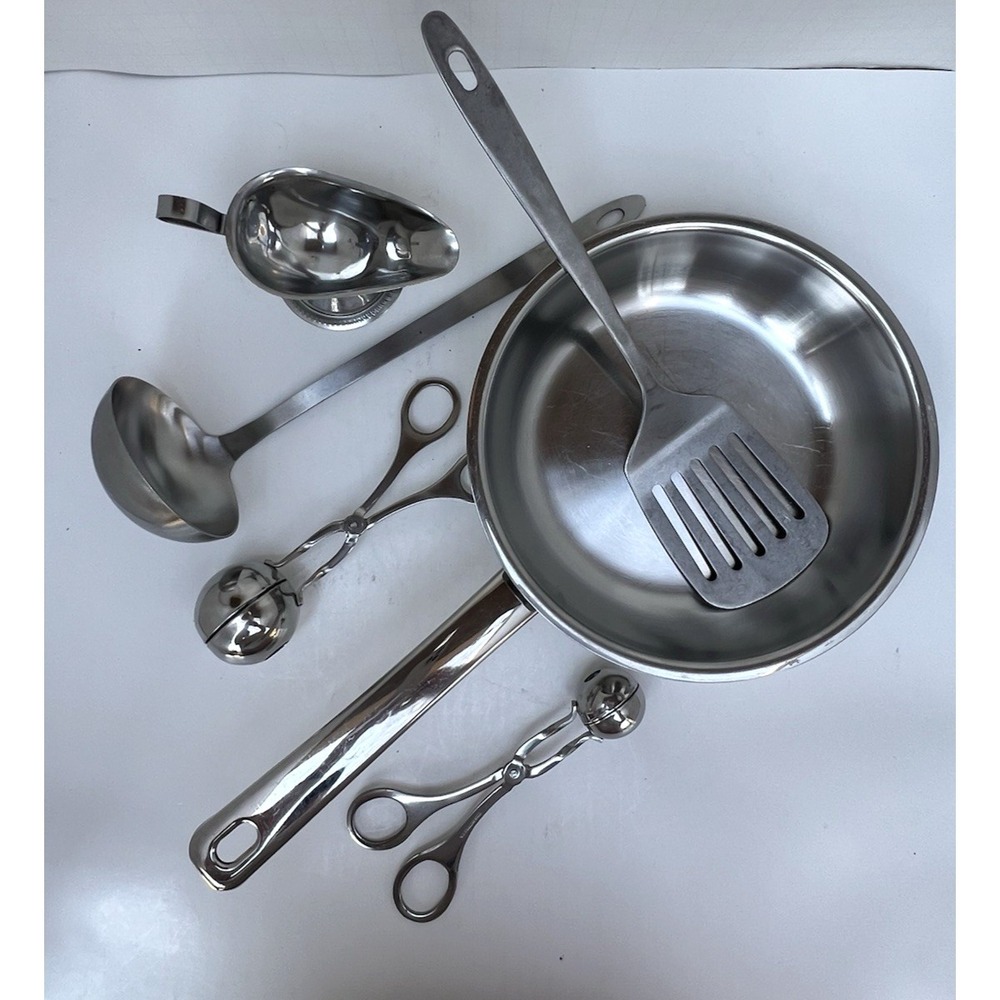 Kitchen Utensil Bundle Stainless Steel Skillet Ladle Spatula Gravy Boat Scoops - Picture 7 of 12
